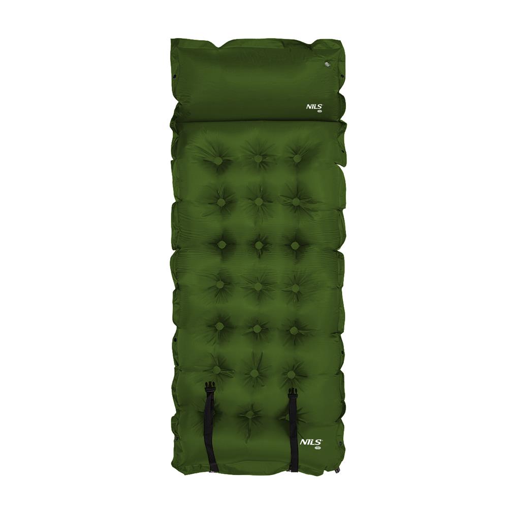 NILS CAMP selbstaufblasende Campingmatte 188 cm dunkelgrün mit Kissen Isomatte Outdoor