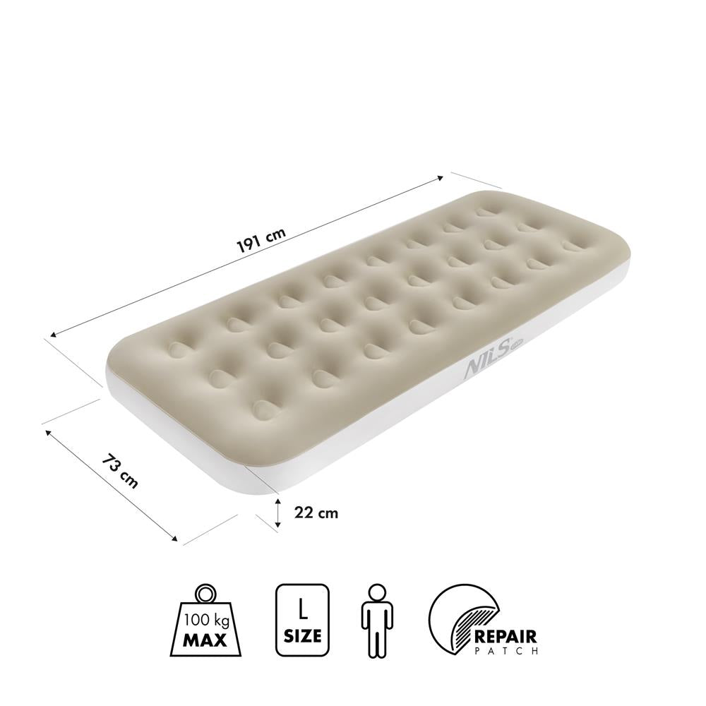 NILS CAMP Campingmatratze Einzelbett beige 191x73x22 cm für Camping Reise Gästebett