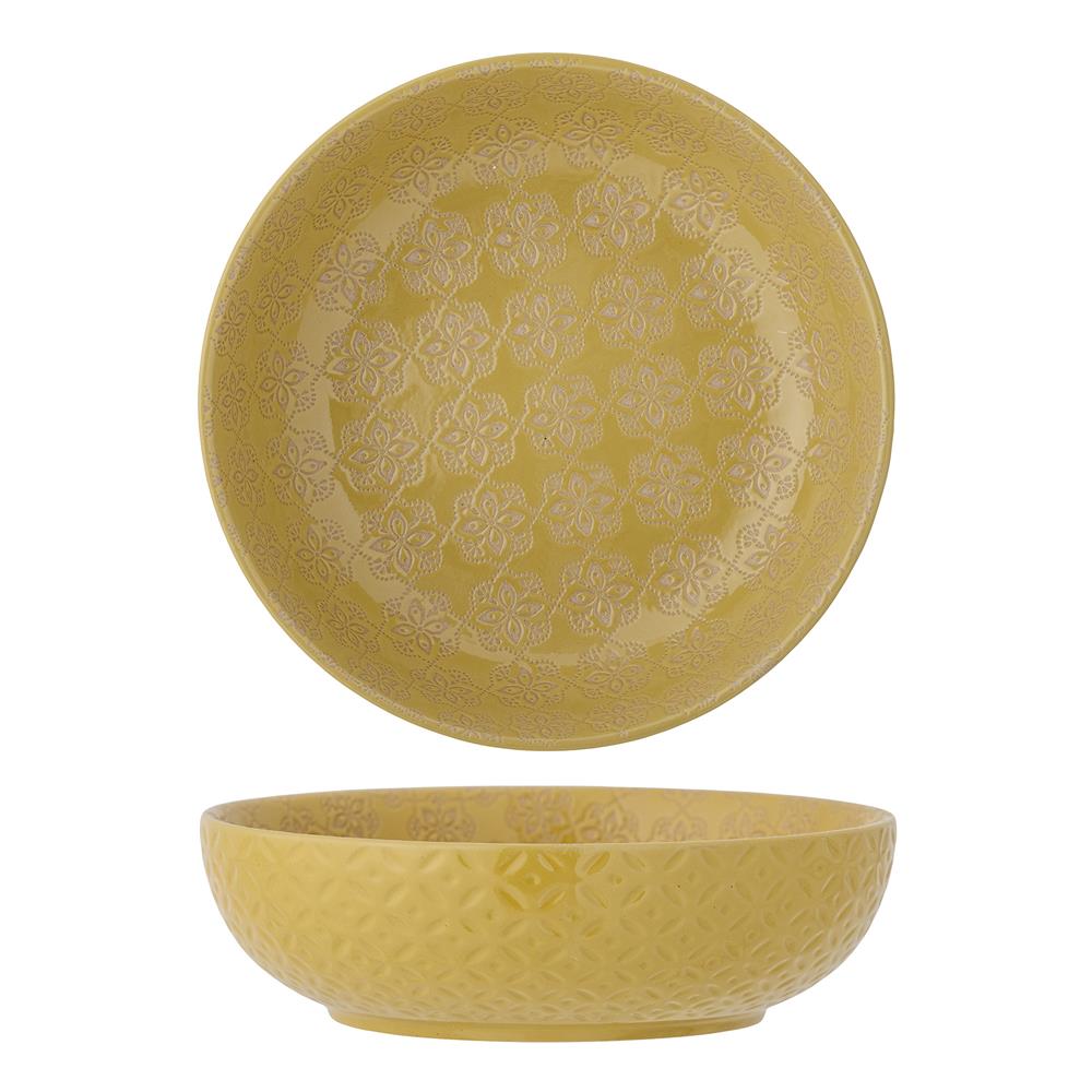 Bloomingville Marsala Schale gelb D20 cm, 1100 ml aus Steingut – Servierschale für Küche & Tischdeko