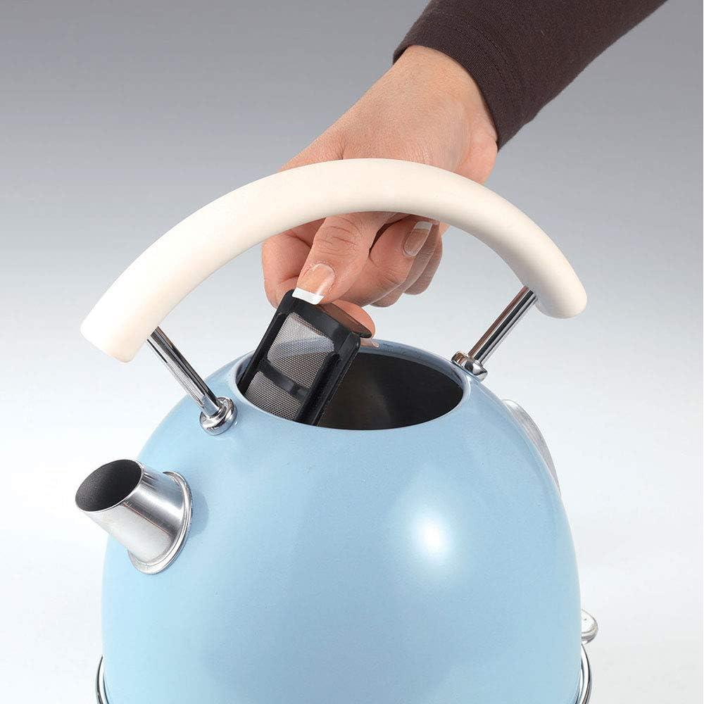 Ariete Vintage Wasserkocher, Blau, 1,7L, Edelstahlgehäuse, 2000W, Elegantes Retro-Design
