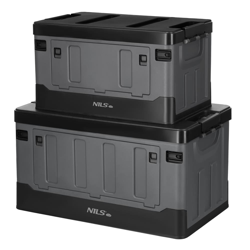 NILS CAMP Transportbox XL 70L Grau-Schwarz - große klappbare Campingbox für Auto & Outdoor