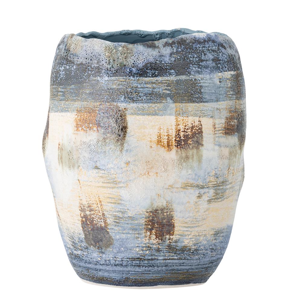 Bloomingville Nienna Vase aus Steingut in Blau – große Deko Vase für Wohnzimmer und Tisch