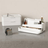 Umbra Glam Kosmetik Organizer in Weiß/Grau, Modulare Aufbewahrungsbox mit 3 Schubladen