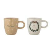 Bloomingville Jolina Tasse, Natur, Steingut Tassen 2er Set Weihnachtstassen