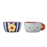Bloomingville Haisy Schale 2er Set blau - Steingut Schalen mit Blumenmotiv für Küche & Tischdeko