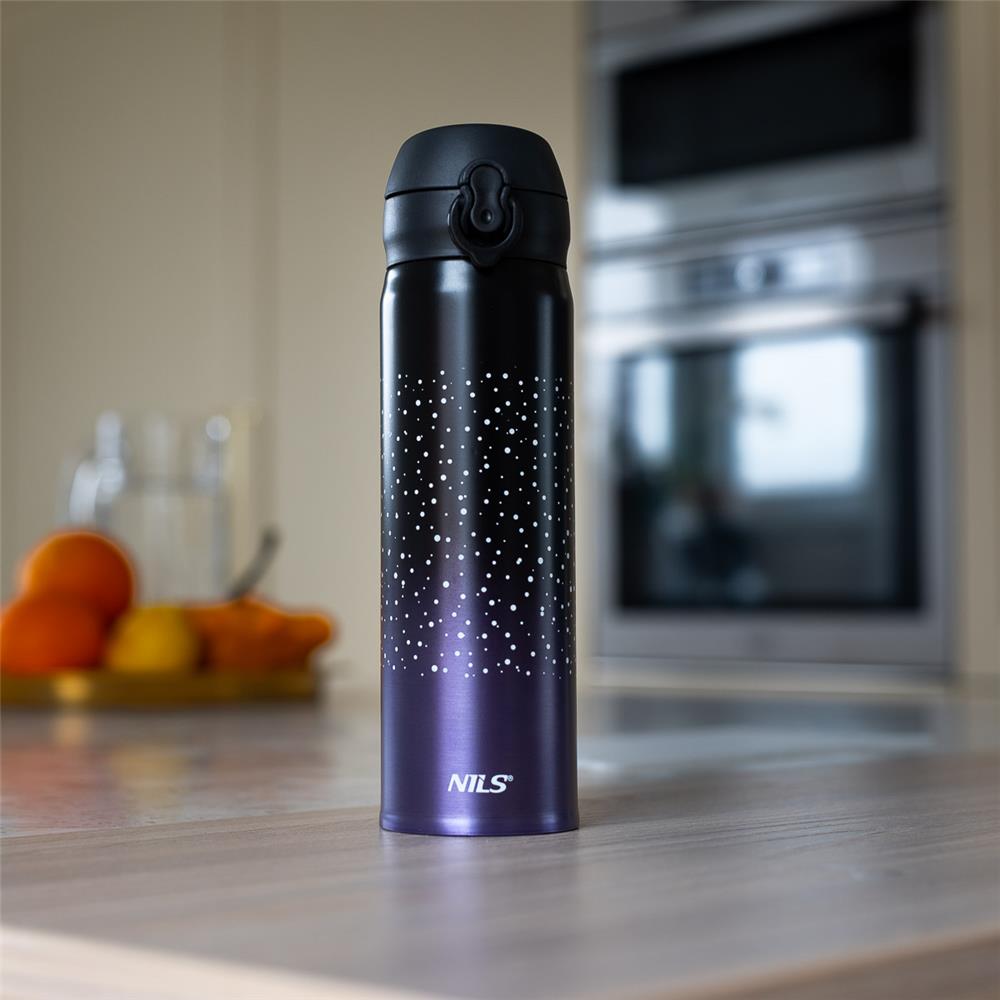 NILS Thermobecher 500 ml Edelstahl violett auslaufsicher für Camping Reisen Alltag