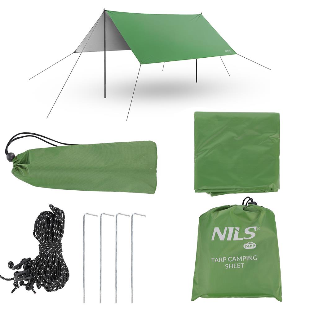 NILS CAMP Tarp 300x300 cm in Grün - wasserdichte Camping Plane für Outdoor, Trekking & Schutz