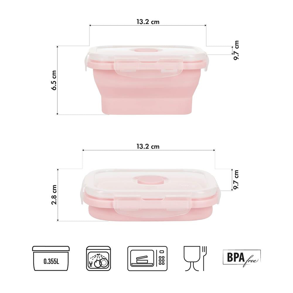 NILS CAMP faltbare Lunchbox 355 ml Silikon rosa für Camping Reisen Arbeit kompakt