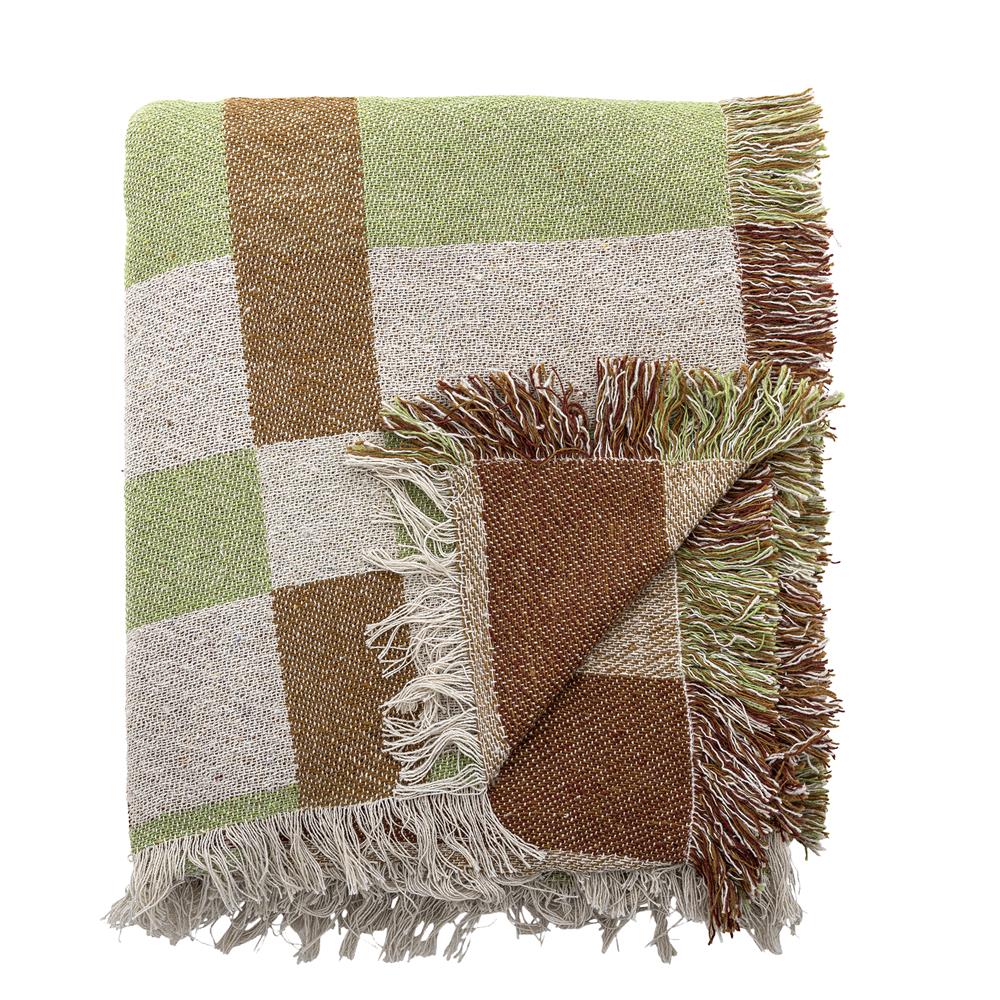 Bloomingville Galvin Decke 160x130 cm bunt - Plaid aus recycelter Baumwolle mit Karomuster für Sofa
