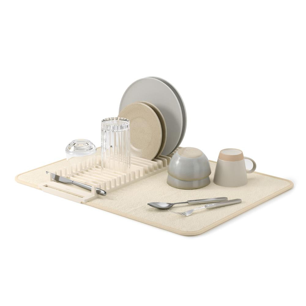 Umbra Udry Geschirr Abtropfgestell und Mikrofaser Abtropfmatte, Faltbar, Platzsparend, 61 x 45 cm, in Beige