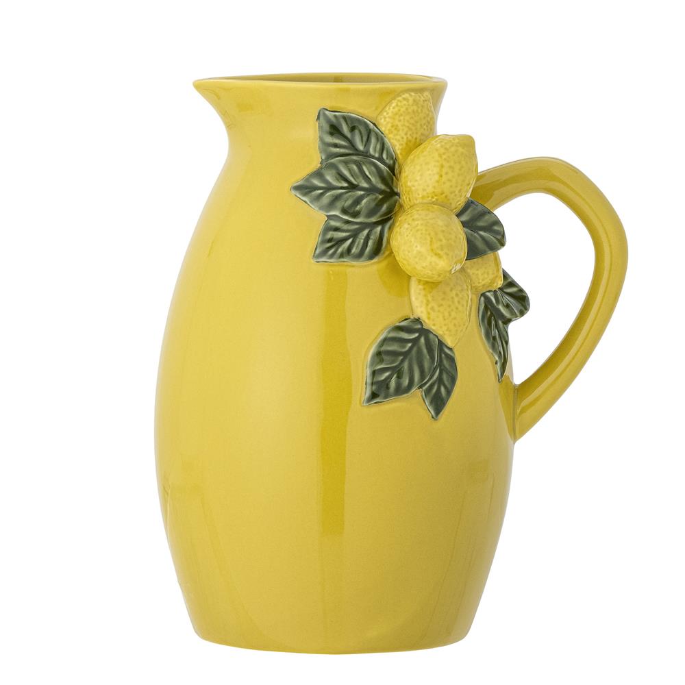 Bloomingville Limone Krug aus Steingut, gelb, 1,6 l, handdekoriert, idealer Limonadenkrug