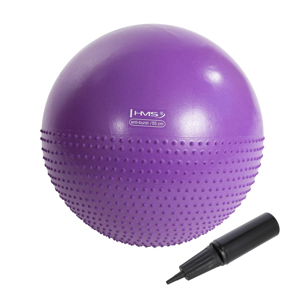 Gymnastikball 55 cm Lila mit Massage-Noppen und Luftpumpe | HMS YB03N