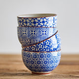 Bloomingville Karine Schalen 4er Set blau Steingut floral Muster 280 ml