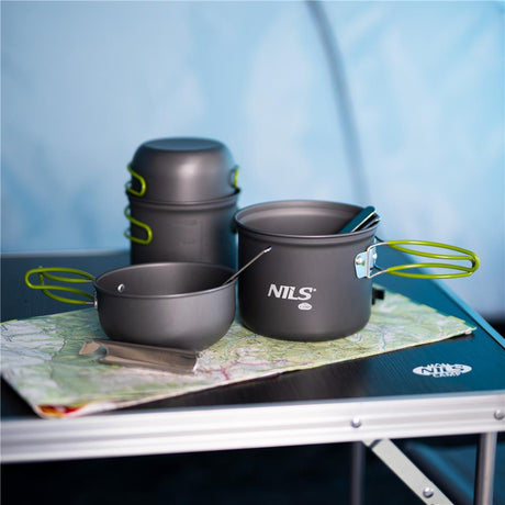 NILS CAMP Camping Kochgeschirr Set XL - leichtes Outdoor Topfset aus Aluminium für Camping & Trekking