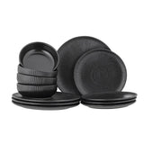 Bloomingville Neri Geschirrset Schwarz – 12-tlg., Steingut, skandinavisches Design mit Rillenstruktur
