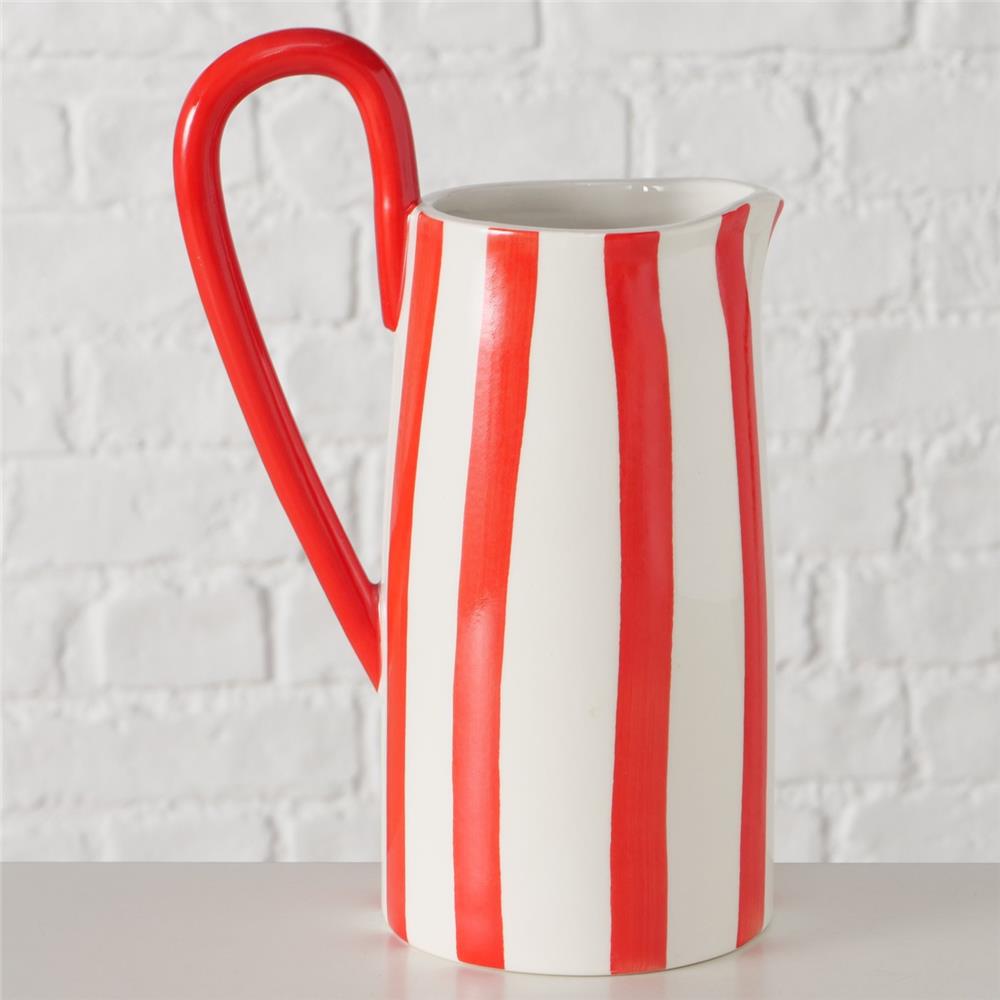 BOLTZE Vase Londi Porzellan rot weiß rund gestreift 22 cm modern