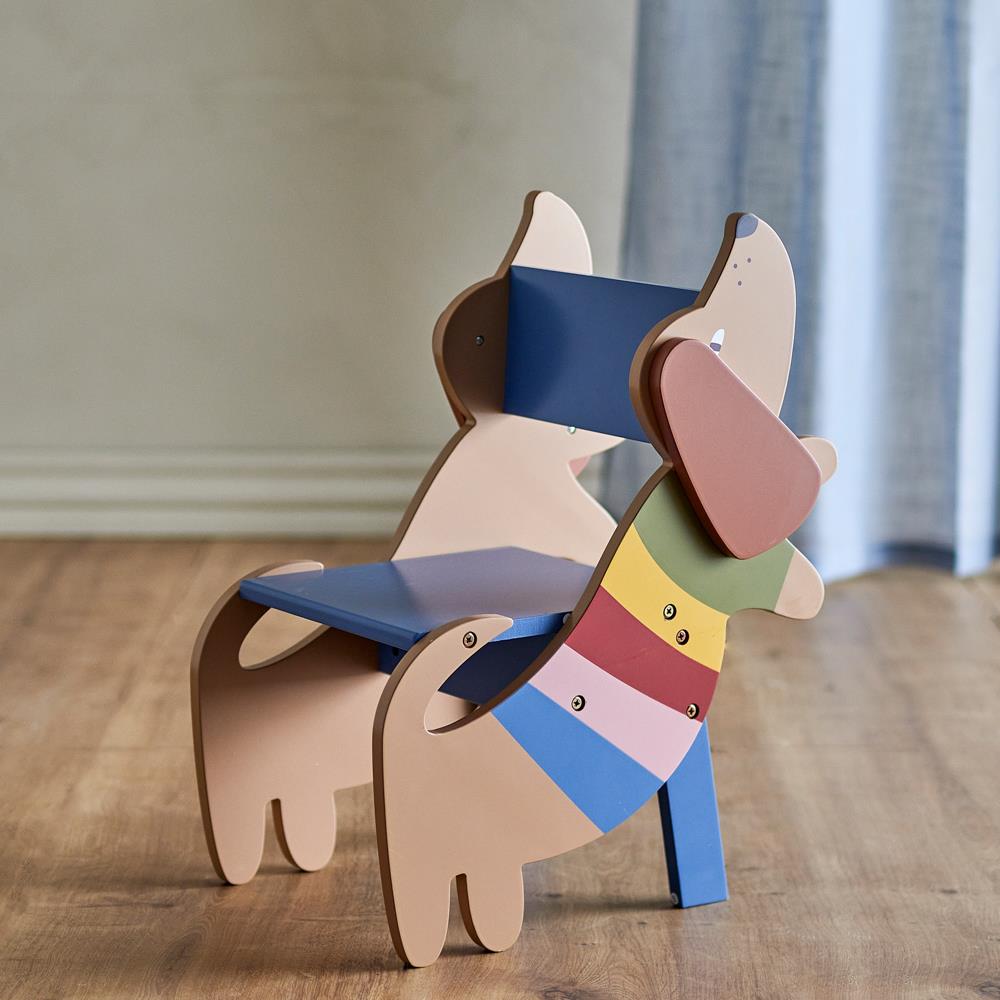 Bloomingville MINI Charlie Stuhl bunt - Kinderstuhl Hund Design Holz Stuhl Kinderzimmer Sitzmöbel