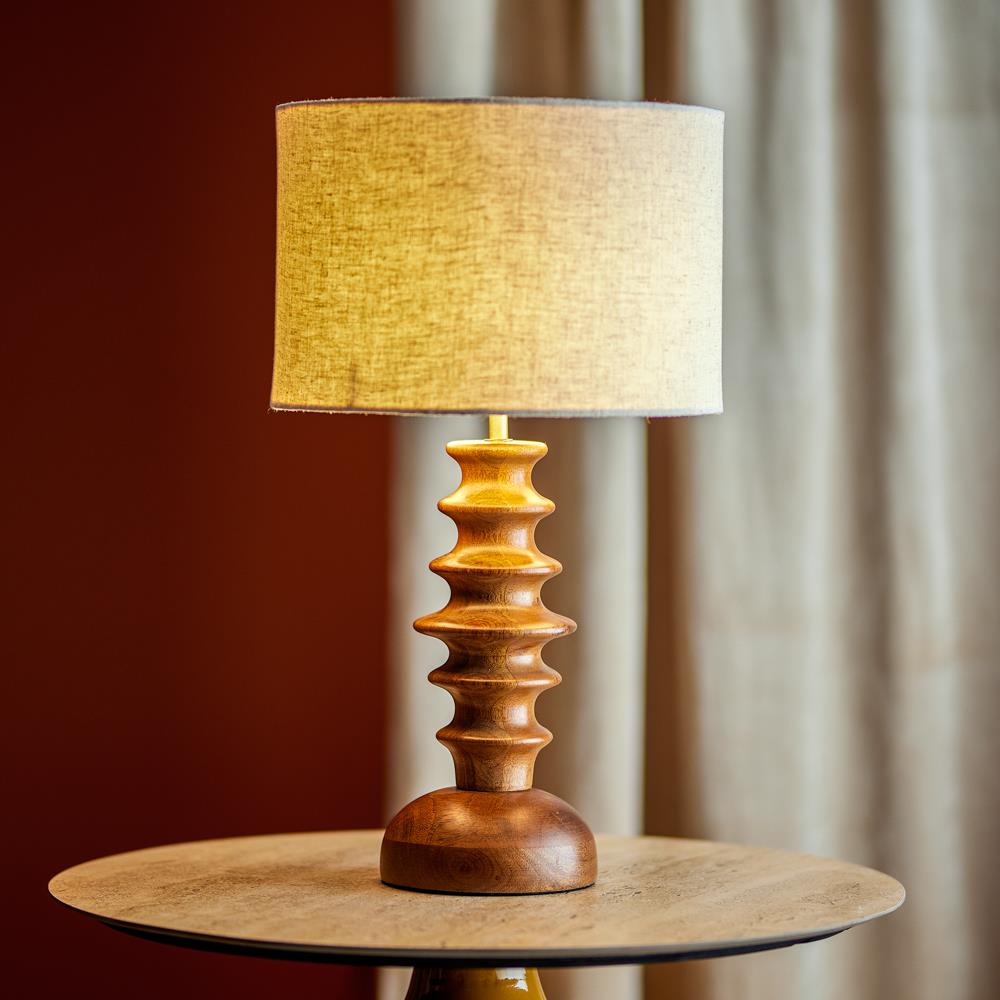 Bloomingville Elinora Tischlampe braun - Mangoholzlampe mit Leinenschirm für Wohnzimmer & Schlafzimmer