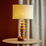 Bloomingville Elinora Tischlampe braun - Mangoholzlampe mit Leinenschirm für Wohnzimmer & Schlafzimmer
