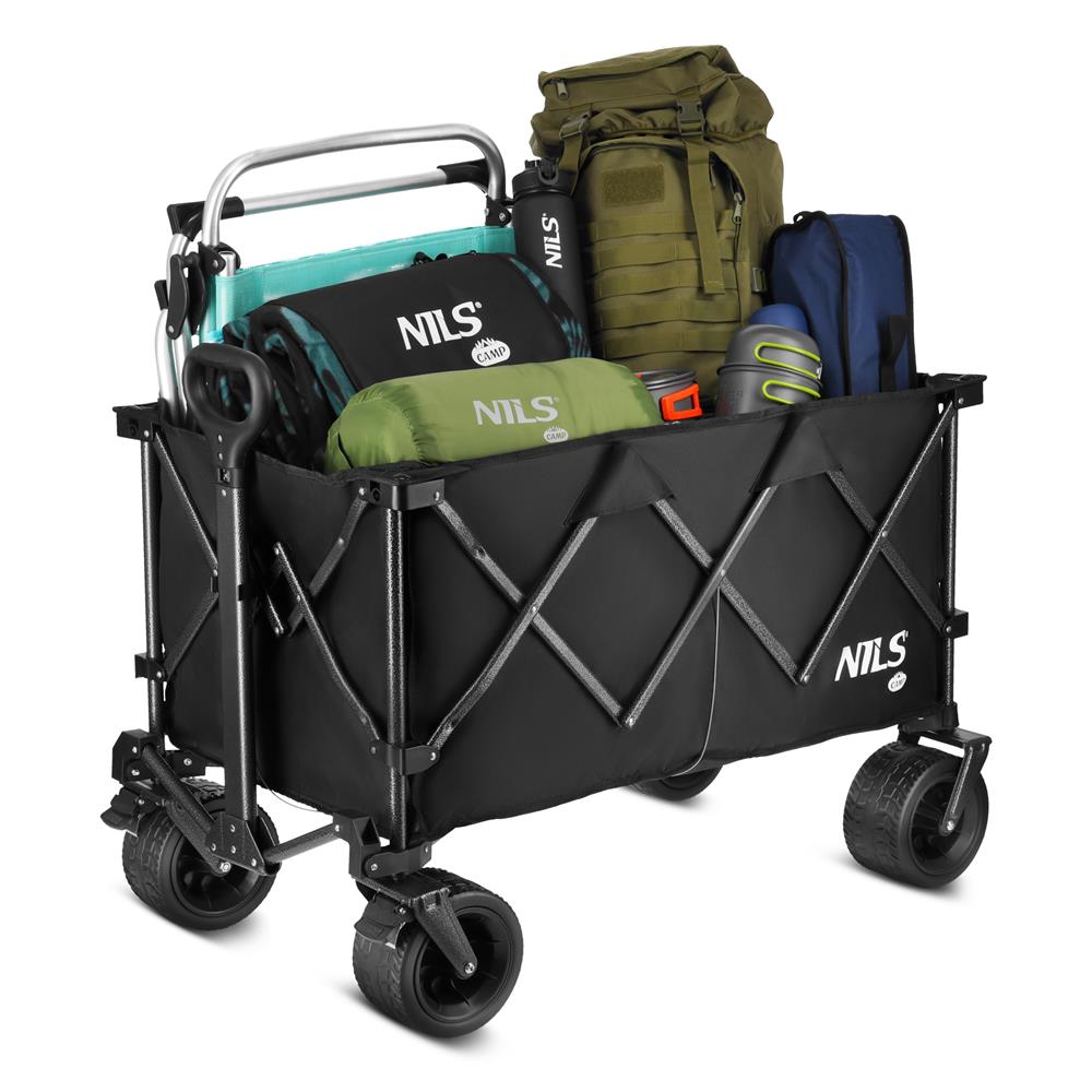 NILS CAMP XXL Bollerwagen faltbar 180L in Schwarz - Campingwagen für Strand & Garten