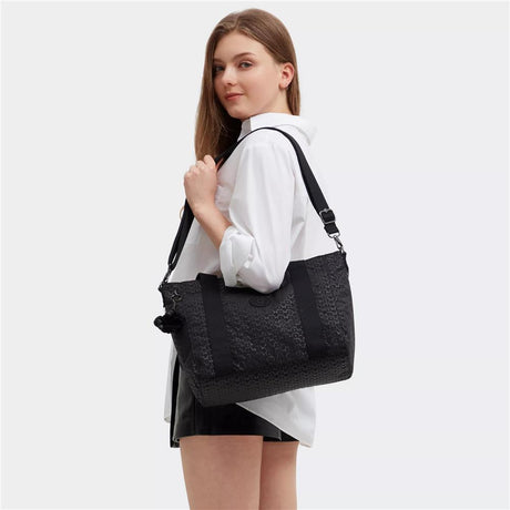Kipling ASSENI S, kleine Tote Bag, Signature Emb (schwarz), Handtasche mit Schultergurt & Fächern