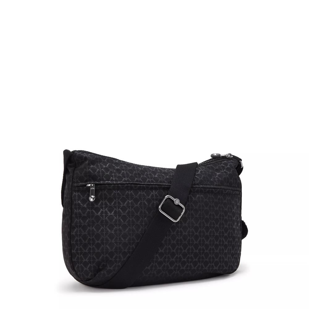 Kipling IZELLAH, mittelgroße Schultertasche, Signature Emb (schwarz), Umhängetasche mit viel Stauraum