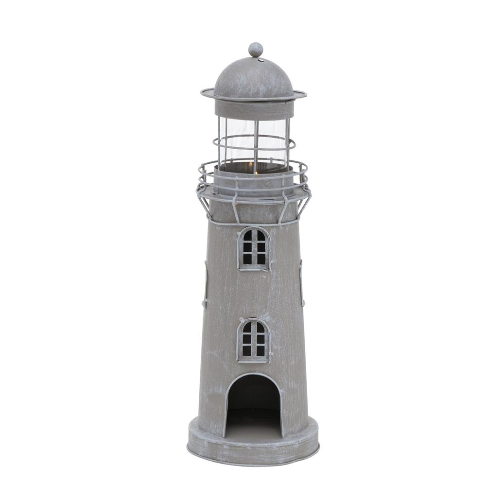 BOLTZE Laterne Leuchtturm 2-teiliges Set Metall Glas grau weiß Usedlook Skandi Deko