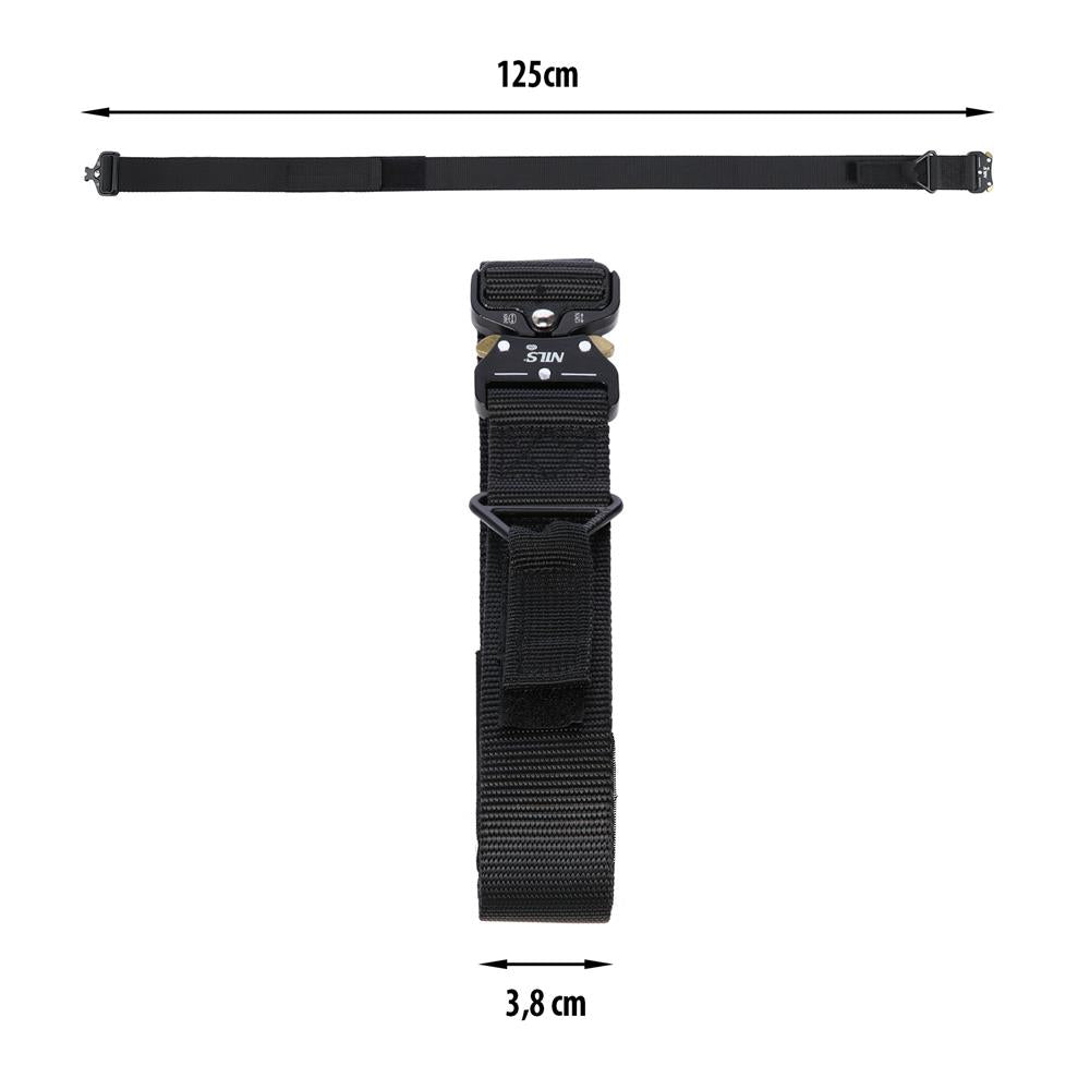 NILS CAMP Taktischer Gürtel 125 cm Schwarz Cobra Schnalle Oxford Gewebe