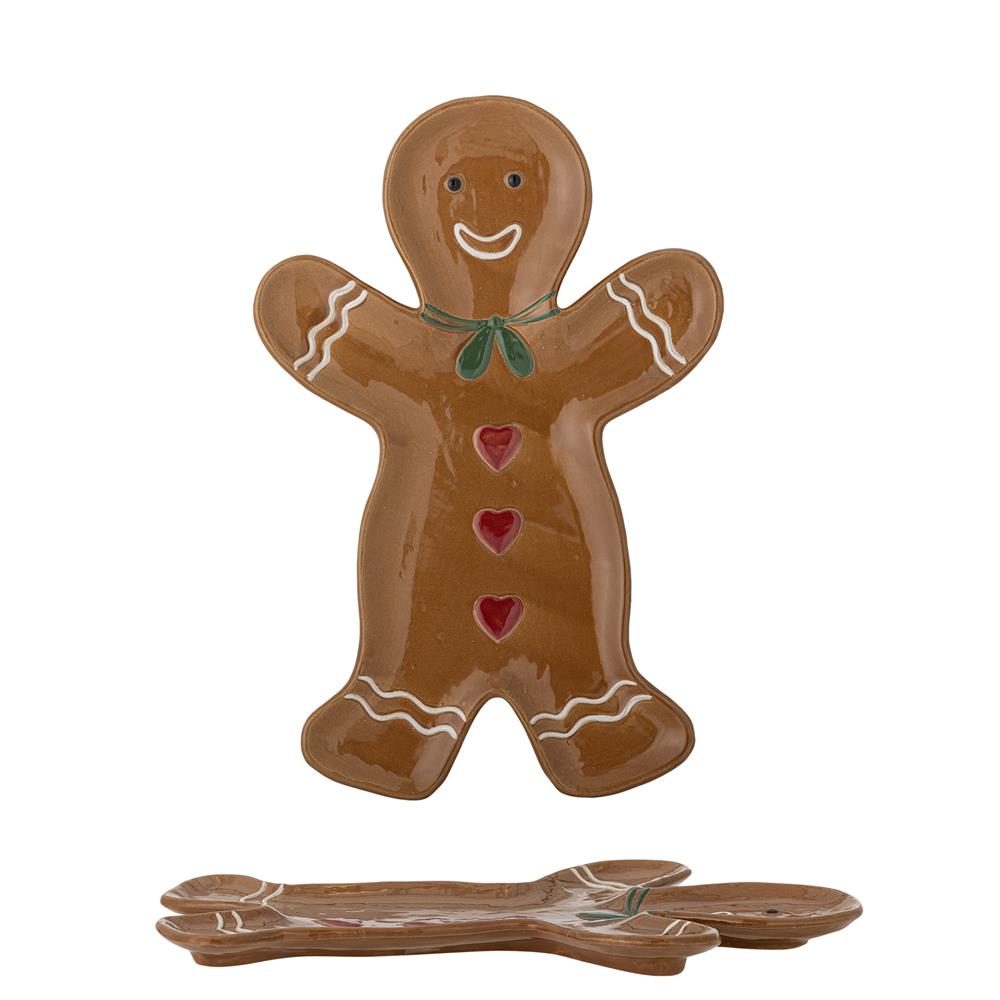 Bloomingville Gina Servierplatte Braun Steingut Lebkuchenmann Weihnachtsdeko