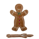Bloomingville Gina Servierplatte Braun Steingut Lebkuchenmann Weihnachtsdeko