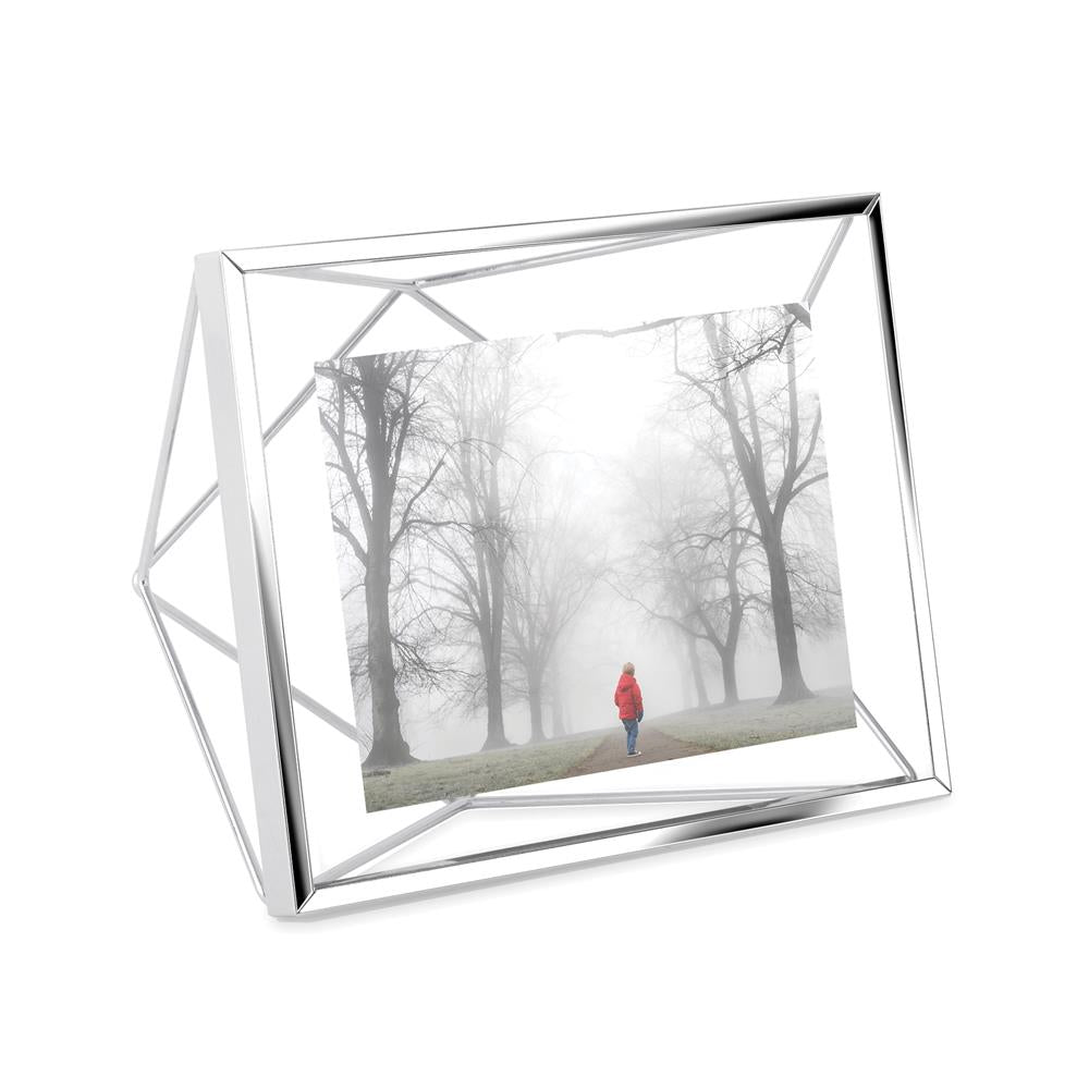Umbra Prisma Geometrischer Bilderrahmen 20 x 15 x 7 cm zum Aufhängen oder Aufstellen Chrom Silber