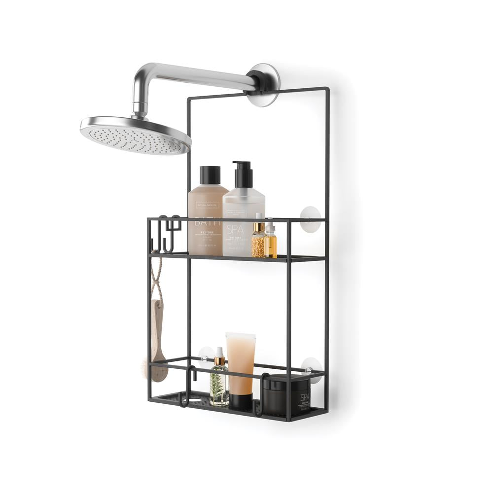 Umbra Cubiko Duschregal, Duschablage, Dusch Caddy mit 2 Ablagefächern aus Metall in Schwarz