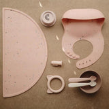 Mushie Silikon-Lätzchen, Powder Pink Confetti, mit Auffangschale, BPA-frei