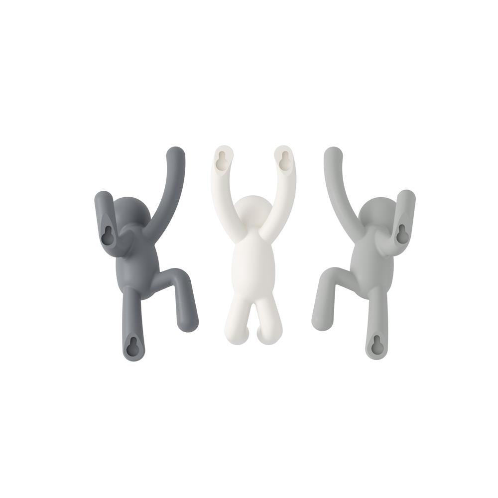Umbra Buddy Haken 3er Set, Dekorative Wandhaken, Garderobenhaken in Grau