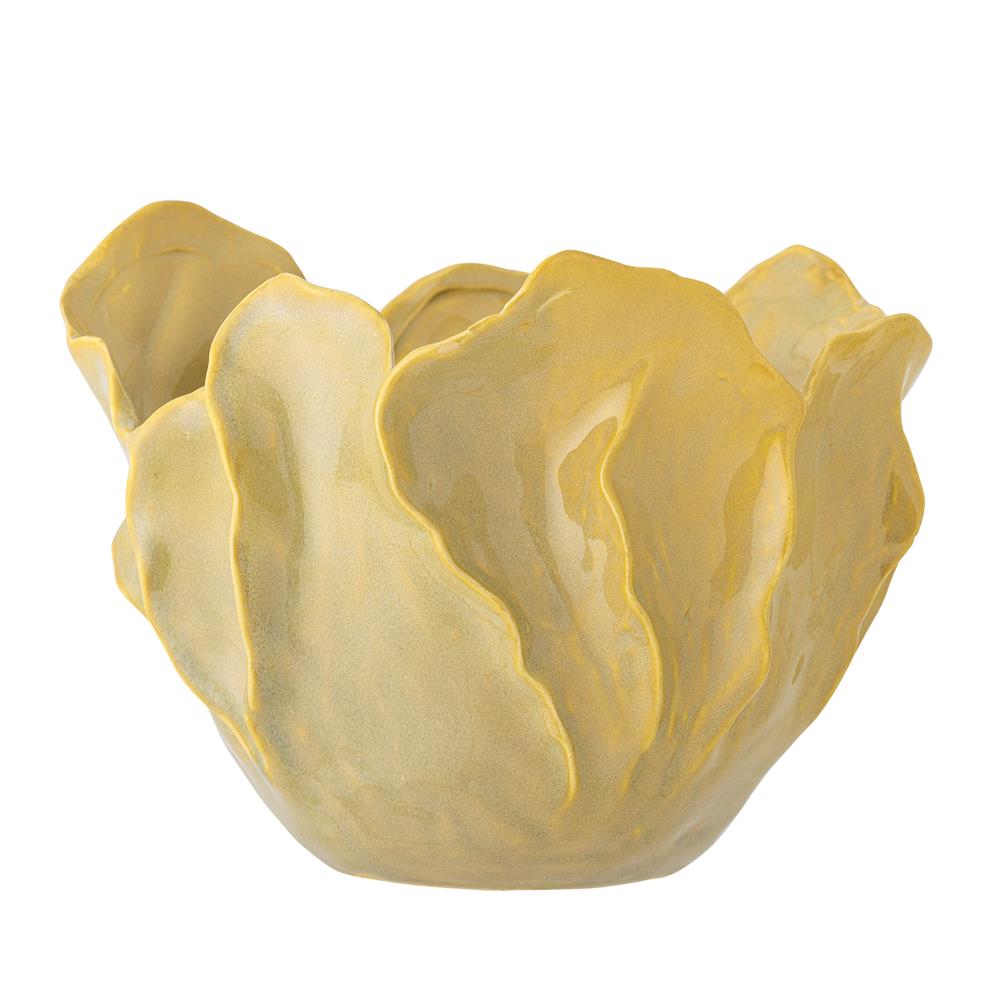 Bloomingville Bastien Schale gelb D25,5 cm aus Steingut – skulpturale Schale für Tischdeko