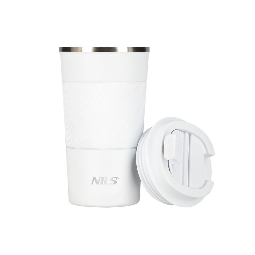 NILS Thermobecher 510 ml Edelstahl weiß rutschfest Coffee-to-go-Becher für Camping Reisen Alltag