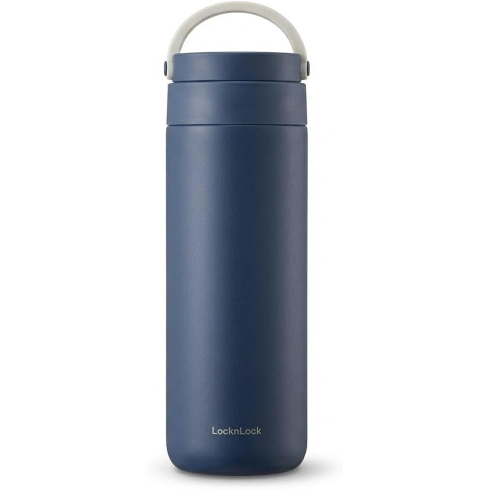 LocknLock Edelstahl Trinkflasche 475ml Navy, rutschfest, leicht, Griff