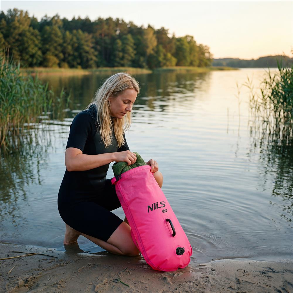 NILS CAMP Schwimmboje 3-in-1 Dry Bag 28L pink Rucksack für Outdoor Wasser Sport