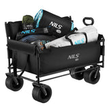 NILS CAMP Bollerwagen faltbar 140L in Grün - Strandwagen mit Sitzfunktion für Camping & Outdoor