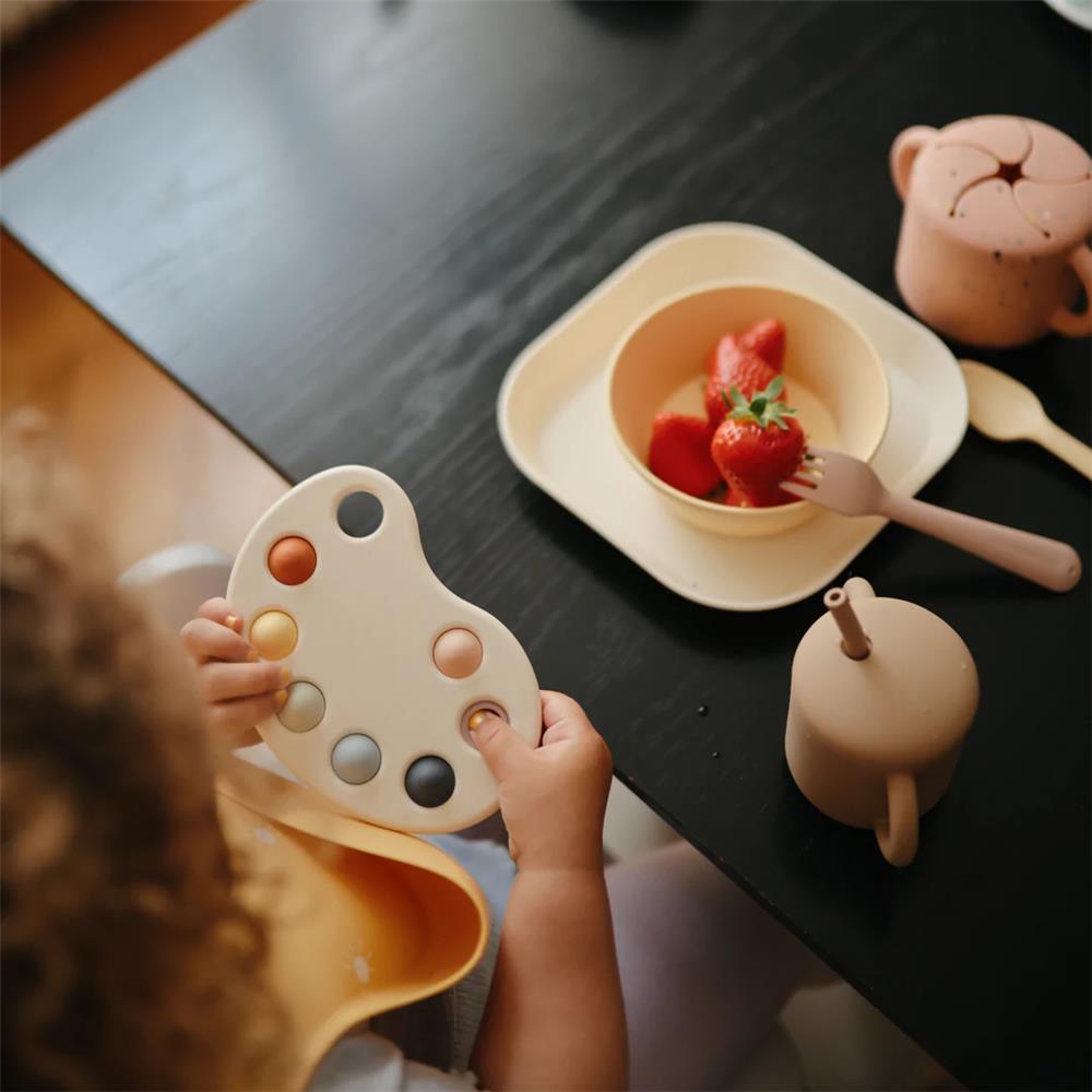 Mushie Kinderschüssel 2er Set, Pale Daffodil, rund, BPA-frei