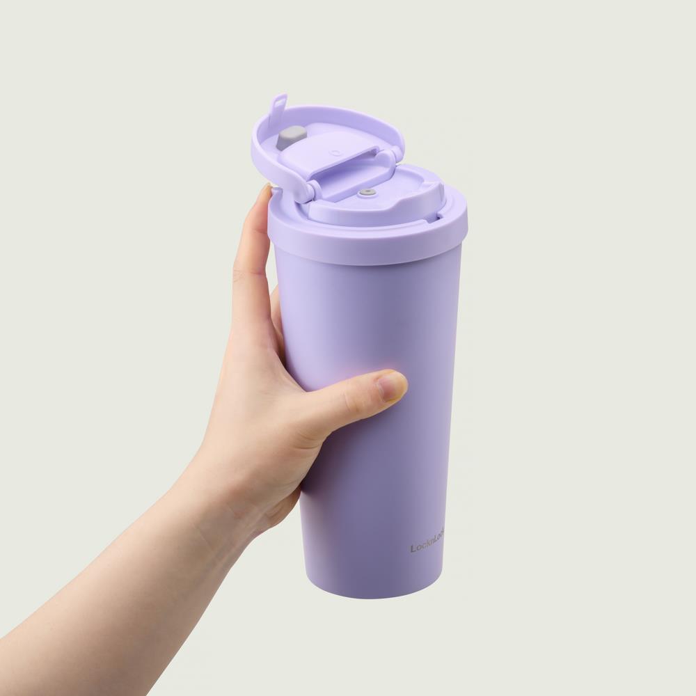 LocknLock Thermobecher 550 ml Braun - Isolierbecher To Go mit Strohhalm & One-Touch Deckel
