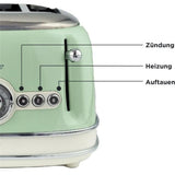 Ariete Vintage Toaster, Grün, 4-Scheiben-Toaster mit 6 Bräunungsstufen, 1600W