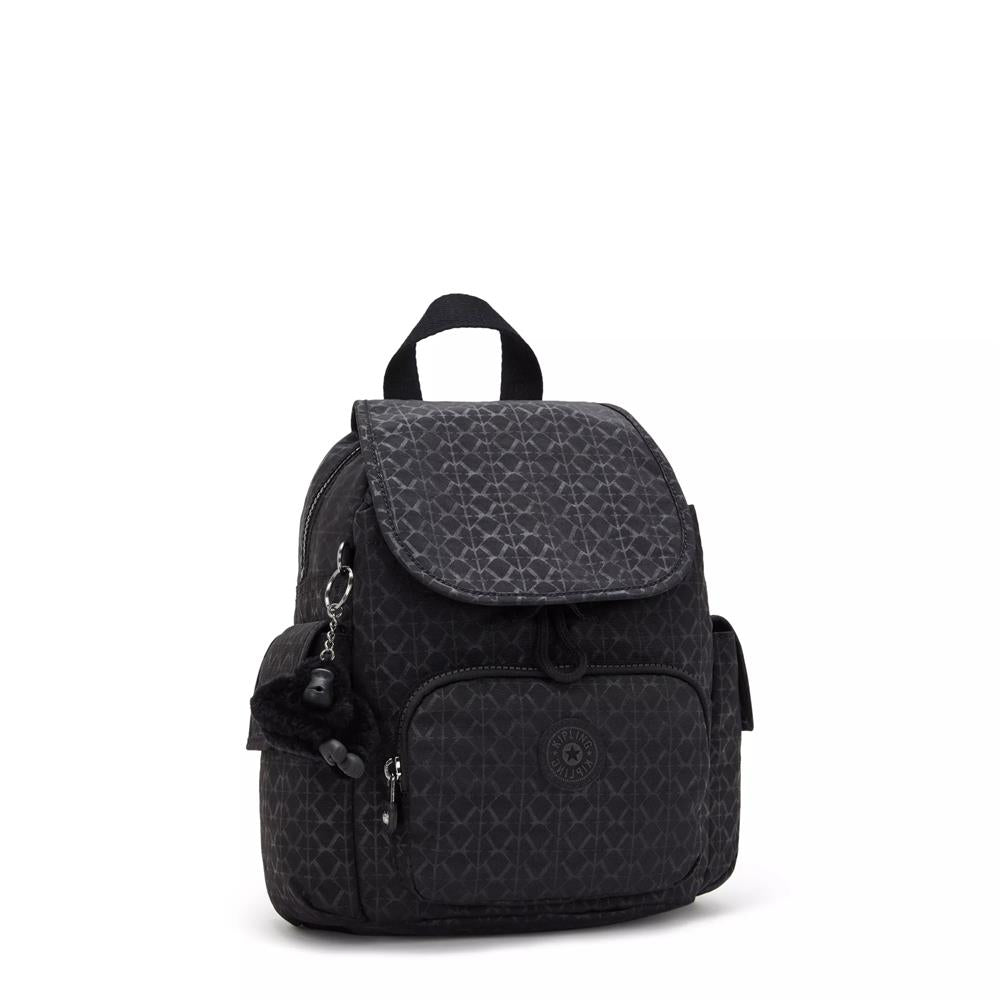 Kipling CITY PACK MINI, kleiner Rucksack, Signature Emb (schwarz), Freizeitrucksack mit Kordelzug