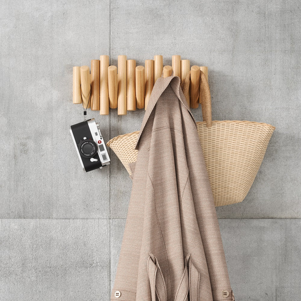 Umbra Picket - Moderne Garderobenleiste mit 5 Garderobenhaken, Natur, aus Kiefernholz
