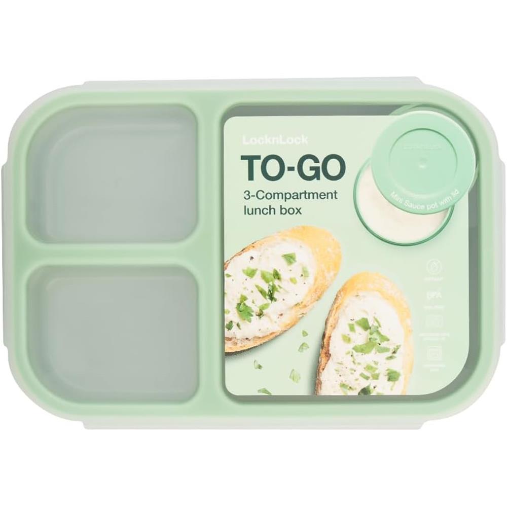 LocknLock Lunchbox 1,5 L, 3 Fächer, Saucenbehälter, BPA-frei