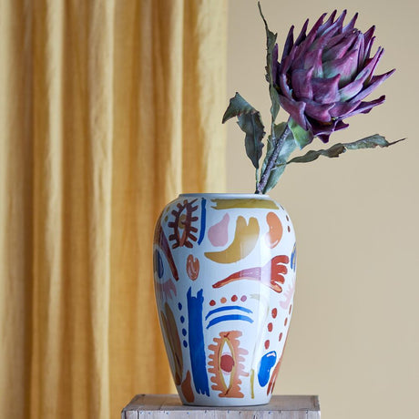 Bloomingville Horus Vase Bunt Steingut D22xH32 cm – dekorative Motivvase