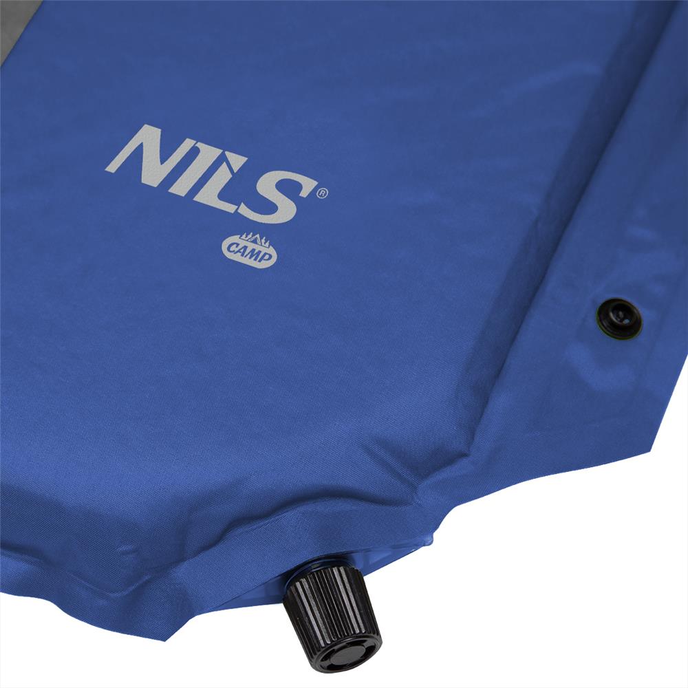 NILS CAMP Isomatte selbstaufblasend in blau-grau mit Kissen für Camping Trekking Outdoor