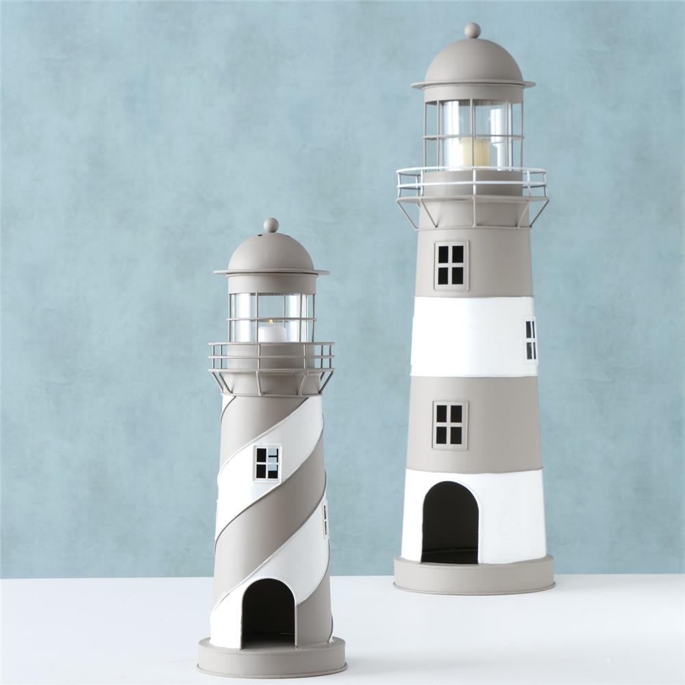BOLTZE Laterne Amrum Leuchtturm 2er Set Grau/Weiß Windlicht Maritimes Design