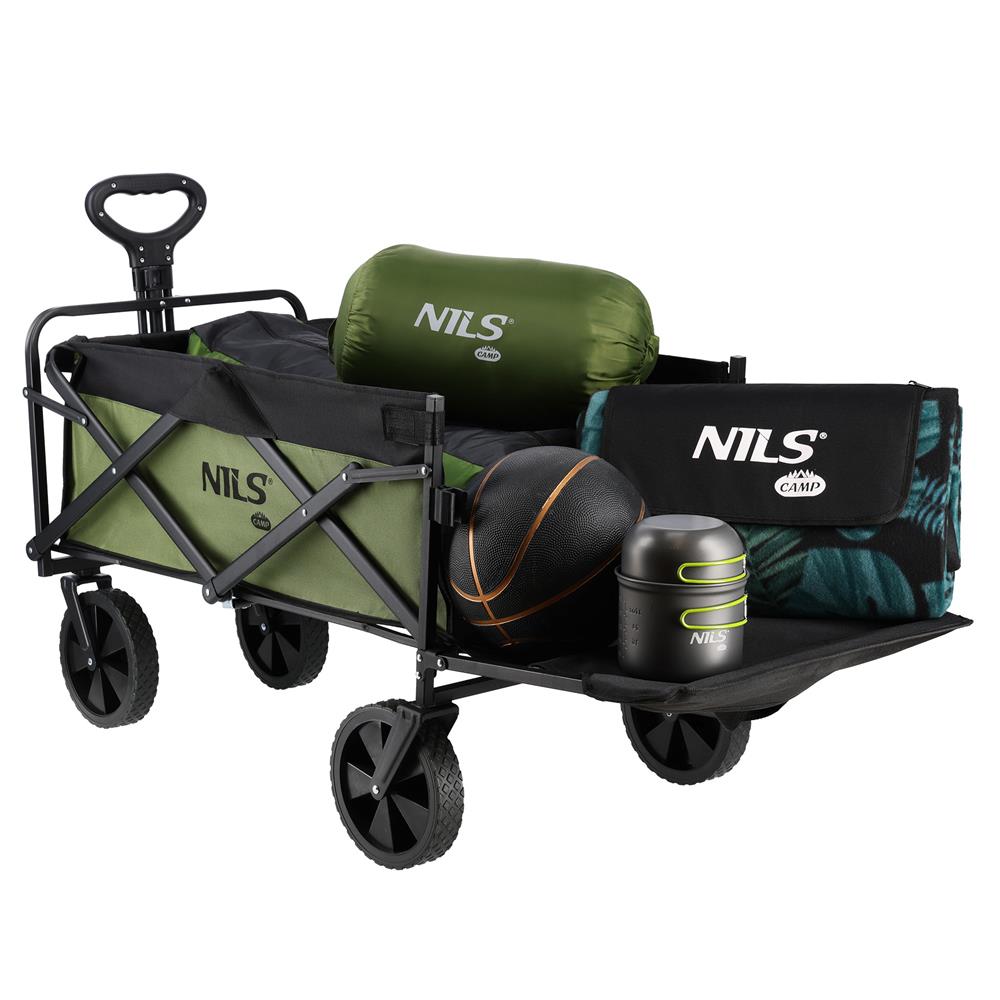 NILS CAMP Bollerwagen faltbar 150L in Grün - Campingwagen für Strand & Garten