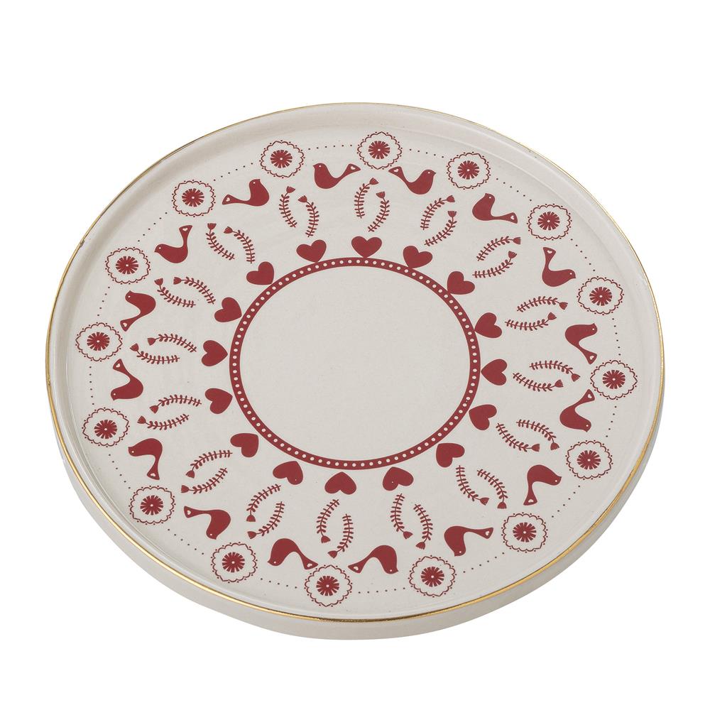 Bloomingville Jolly Tortenständer – Steingut-Kuchenplatte Ø26 cm mit rotem Weihnachtsmotiv, dänisches Design